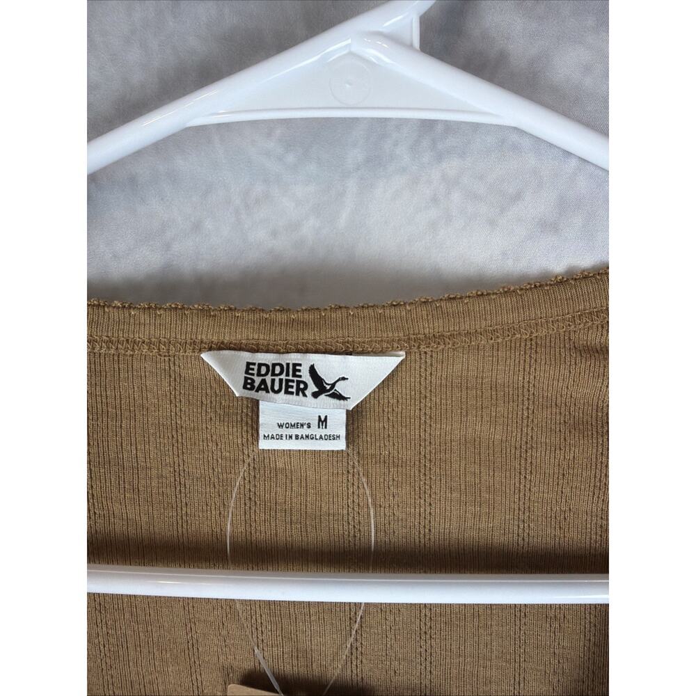 Eddie Bauer Perfect Pointelle Shirt Womens Sz M Brown Long Sleeve Scoop Neck NWT - Picture 3 of 8
